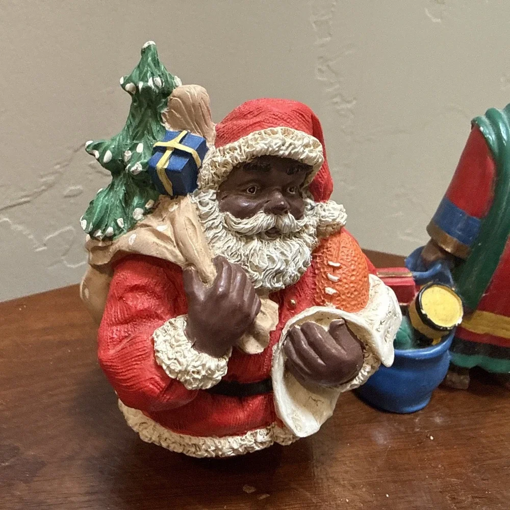Vintage African American Black Santa Claus Resin Figurine Lot of 5 Christmas